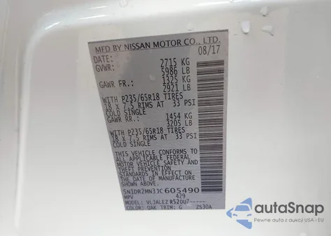 2018 Nissan Pathfinder Sv z USA, uszkodzony, nr VIN 5N1DR2MN3JC605490